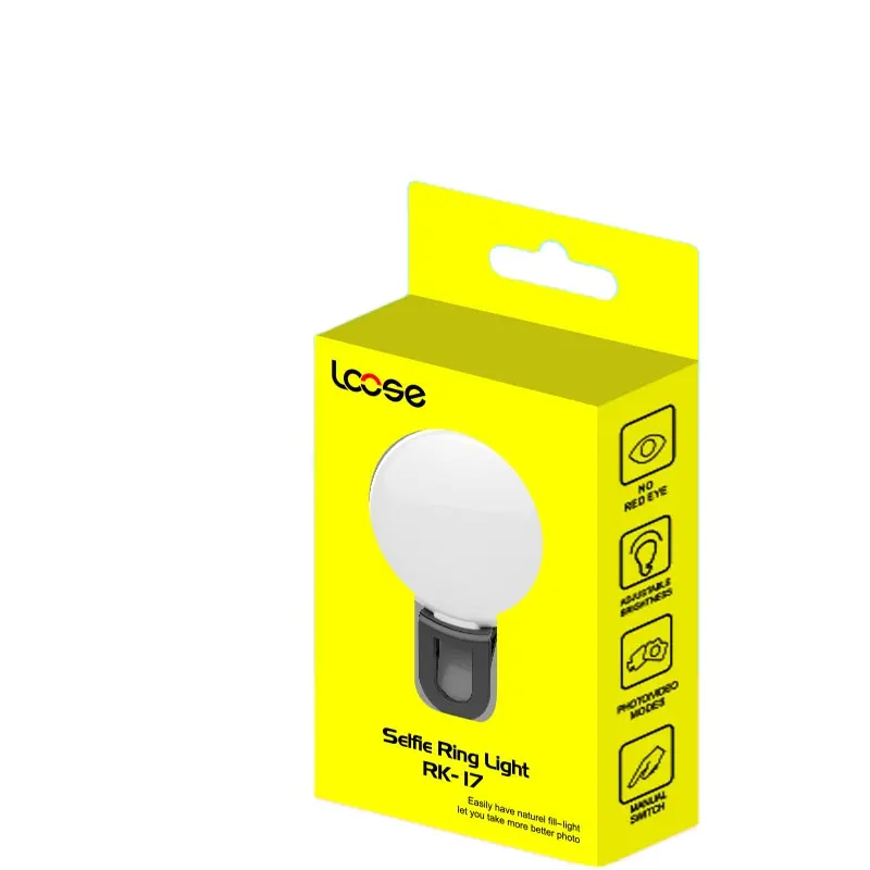 LCOSE RK17 lampu ring selfie, alat penerangan led Universal dapat diisi ulang untuk ponsel pintar atau ponsel