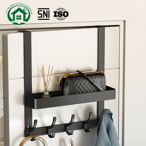 Pano.V Over Door <b>Clothes</b> Rack Double Layer Gunmetal Gray Hook Type <b>Storage</b> Organizer For Bedroom Closet With Shelf And Hooks - Product Image 1