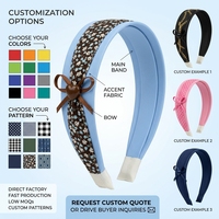 Serre-tête coréen en tissu bleu imprimé avec nœud, fait main, de haute qualité, personnalisable en couleur pour femme