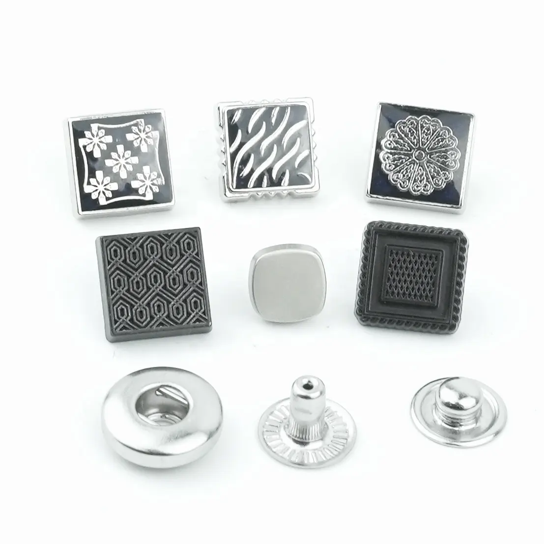 Kancing Jinyi OEM ODM produsen Zinc Alloy kustom 4 bagian tombol tekan kancing jepret untuk pakaian