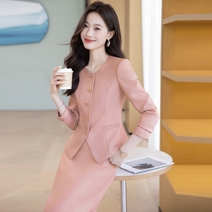 Women's Two Piece Suit <b>Set</b> Midi Skirt Full Sleeve <b>Office</b> Lady Spring Anti Wrinkle Worsted Fabric - Product Image 3