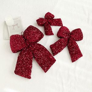<b>Red</b> Glitter Christmas Bows 1pcs Velvet Sparkle Tree Ornament Hanging Decoration Shiny <b>Sequin</b> Holiday Wreath Set 30cm DIY Craft - Product Image 3