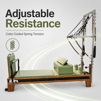 Máquina de Pilates Reformer de Madera de Nogal Natural, Combo de Media Torre, con Rieles de Longitud Completa y Resortes