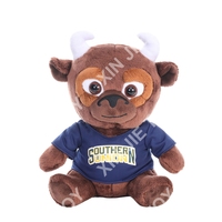 Jouet en peluche buffle personnalisé OEM/ODM avec logo imprimé, t-shirt inclus, jouet en peluche vache marron doux