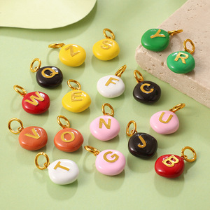 Colgante de cuentas con letras de bloques de color Dopamina, redondo de acero inoxidable, accesorio de joyería DIY para pulseras y collares - Product Image 2