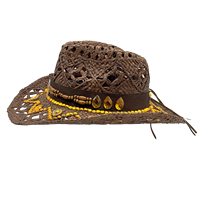 Chapeau de cowboy de luxe jaune en strass, ajouré, avec perles en bois et bande en cuir, pour adultes, idéal pour les fêtes personnalisées et le Burning Man, vente en gros
