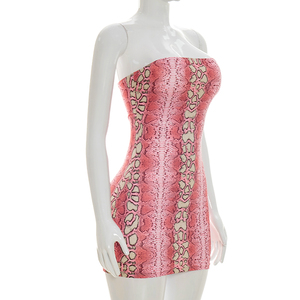 Viviblook J26DS172 Women Summer Dress Snake Print Sexy Sleeveless Strapless Tight Mini Bodycon Dress - Product Image 4