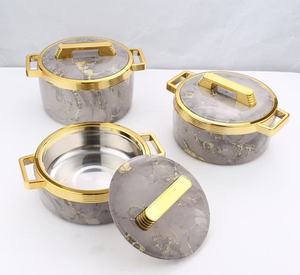 Marmite en marbre avec bordure dorée 1,5L 2L 2,5L, avec revêtement en acier inoxydable, couvercle à verrouillage, doubles poignées, récipient isotherme pour aliments - Product Image 2