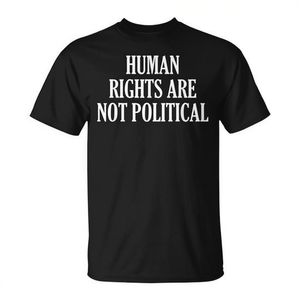 Camiseta Promocional de Manga Corta con Cuello Redondo Unisex para Adultos Negra con la Frase "Los Derechos Humanos No Son Políticos" - Product Image 2