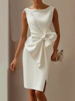 Robes de bureau élégantes et formelles, grande taille, sans manches, longueur midi, avec grand nœud à la taille, pour les déplacements professionnels et les invitées de mariage