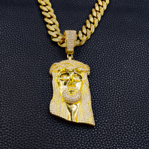 Liontin Kepala Yesus Besar Berlapis Emas Perak + Moissanite Gaya Hip-hop Baru, Hadiah untuk Pria. - Product Image 4