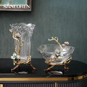 SANLOREN casa casa decoração moderno luxo criativo decorativo esmalte Europeu flor vidro cristal mesa escritório vaso