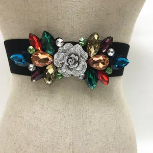 Cinturón ancho y elegante de talla grande para mujer, accesorios de cintura para niñas, cinturón elástico de flores rosas con diamantes de imitación de cristal para mujer