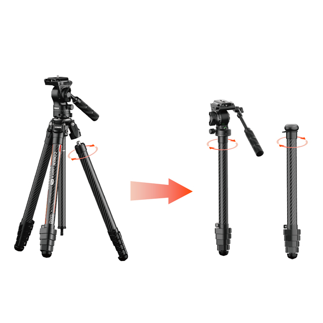 COMAN Light H Pro Lightweight Professional Camera Tripod With Hydraulic Head Convertible Camera Monopod