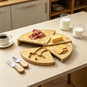 Tabla de Quesos y Charcutería Ecológica con Juego de Cuchillos, Bandeja Redonda Giratoria para Servir, Ideal para Cocina y Bodas - Product Image 1