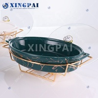 XINGPAI hôtel restaurant fournitures marbre rectangle hot pot céramique plat buffet ensemble avec support