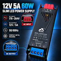 Alimentation LED ultra-mince 12V 5A 60W à tension constante, driver LED AC176-264V CE ROHS pour bandes LED et enseignes