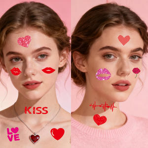 Nuevo Tatuaje Adhesivo de Labios para el Día de San Valentín, Corazón Rojo, <span class=keywords><strong>Beso</strong></span> de Cupido, Impresión de Alta Gama con Transferencia de Agua de Rosas, Uso Facial - Product Image 2