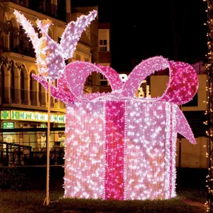 大型户外3D礼品盒图案购物中心圣诞灯