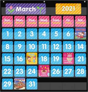 Large 44 Pockets <b>Calendar</b> & Weather Pocket Chart Black, 25"x24" with 85 Cards, for Classroom Home & School Learning - Product Image 5