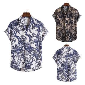 Chemise à manches courtes <span class=keywords><strong>en</strong></span> lin et coton pour homme, motif floral estival, ample et décontractée, hauts pour les vacances à la plage, chemises hawaïennes pour homme, grande taille <span class=keywords><strong>3X</strong></span> - Product Image 4