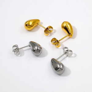 Mode Edelstahl Schmuck Großhandel Bulk 18 Karat vergoldet Wasser tropfen Diamant Anhänger und Charms Ohr stecker Set für Frauen