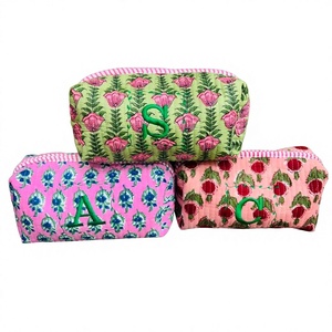 Pochette de maquillage florale en coton faite à la main, prix de gros, cadeaux pour demoiselles d'honneur, sac cosmétique pour demande en mariage, sacs cosmétiques grande capacité pour femmes - Product Image 1