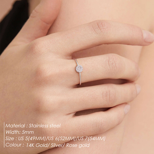 EManco Anillos de Compromiso y Matrimonio de Acero Inoxidable Baratos, Chapados en Oro, con Circonita, Joyería Minimalista, Anillos Pequeños con Diamantes para Enamorados - Product Image 2