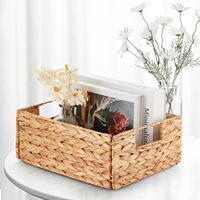 Panier de rangement rectangulaire en jacinthe d'eau tressée à la main avec couvercle pour buanderie, garde-manger, cuisine et organisation de la maison