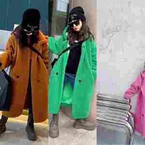 Abrigo Largo de Lana para Bebés y Niñas Pequeñas, Color Marrón y Verde Sólido, Otoño-Invierno 2021, Ropa de Piel Sintética M21231087 - Product Image 2