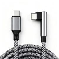 Kabel Data Ekstensi Tipe-C ke Tipe-C Sudut Kanan, Anyaman, Pengisian Cepat PD 60W 6A untuk Ponsel dan Tablet