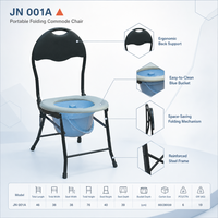 Chaise de toilette médicale pliable avec seau et couvercle, poignée, cadre en métal noir, largeur de siège 38 cm, approvisionnement en gros