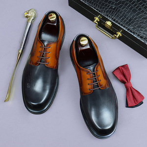 Nouvelles chaussures en cuir pour hommes, bout rond, style britannique décontracté, chaussures de ville formelles, automne-hiver, en cuir de vachette bicolore, chaussures de marié - Product Image 5