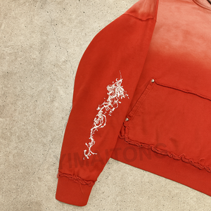 Sweat-shirt à capuche réversible avec appliqué imprimé personnalisé, en molleton français lourd, délavé à l'acide, délavé au soleil, pour homme, printemps - Product Image 4