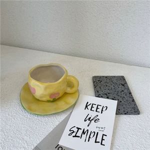 Creative Hand-Pinched Ceramic Milk Coffee Cup Saucer <b>Set</b> Underglaze Color Oatmeal Yogurt <b>Breakfast</b> Healing - Product Image 6