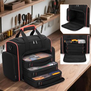 OEM Adjustable Strap 300 lb Capacity <b>Bag</b> 3 Removable Cases 2 Layers Water Resistant <b>Tool</b> <b>Tote</b> for Hand <b>Tools</b> Black Red Binding - Product Image 2