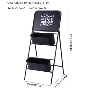 2-laags Vintage Grijze Metalen Tuinplant Plank Roestvast Buitentuindecor Met Bloempothouder En Tuingereedschap - Product Image 3