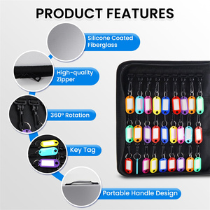 Estuche portátil con cremallera para llaves con asa, impermeable, ignífugo, carpeta para llaves con 54 ganchos y etiquetas, organizador de cajas para llaves - Product Image 3