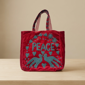 Bolso Tote de Terciopelo Bordado a Mano Personalizado al por Mayor, Diseño Amor y Paz, Aplique Rosa, Bolso de Hombro Casual para Mujer - Product Image 6