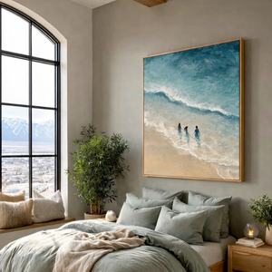 Peinture à l'huile texturée 3D faite à la main sur toile, thème Plage et Océan, pour décoration murale encadrée, œuvre d'art décorative pour la maison - Product Image 2