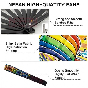 Ventiladores de mano personalizados EDM plegables Rave de bambú con tela UV resplandor y sonido Clack grande al por mayor - Product Image 4