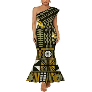 Custom 2MOQ Casual Dress Girl Casual Dress Summer High Quality Polynesian Floral Printing Design Sexy Stretch Fishtail Dress