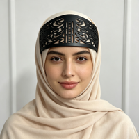 Bandeau de foulard musulman durable en nylon noir, élégant, avec motif géométrique à ailes, design sablé et compartiment creux pour hijab dissimulé