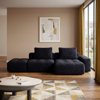 VONLIVA Modernes Minimalistisches Pixel-Retro Chenille-Stoff Holzrahmen L-förmiges Sofa-Set Schwarzes Ecksofa im Würfelstil mit Weicher Polsterung