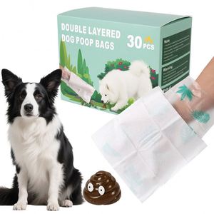 Sacs à déjections canines double couche : une couche de papier et une couche de plastique, personnalisables, biodégradables, pour ramassage double, paquet portable - Product Image 1