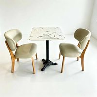 Ensemble de table carrée pliable de luxe en marbre personnalisable OEM ODM avec 2 chaises en cuir et bois pour restaurant, mobilier de salle à manger et centre commercial