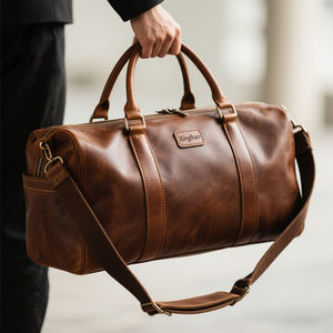 مبيع بالجملة من المصنع حقيبة سفر من الجلد بطراز عتيق مخصصة جلد علوي بني واسع مع شعار للخارج - Product Image 6