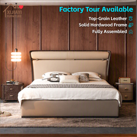 Lit Queen Size de style italien de luxe, ensemble de meubles de chambre à coucher, lit rembourré en cuir véritable, finition haute brillance pour villa
