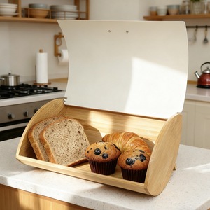 Bamboo Lid Bread <b>Box</b> 35X25X15.5Cm <b>Beige</b> Airtight Kitchen <b>Storage</b> For Bread - Product Image 2
