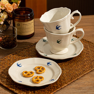 Japanese Style Tea Cup Set Hand-Painted Swallow Ceramic Coffee Cup and Saucer Set - Product Image 2